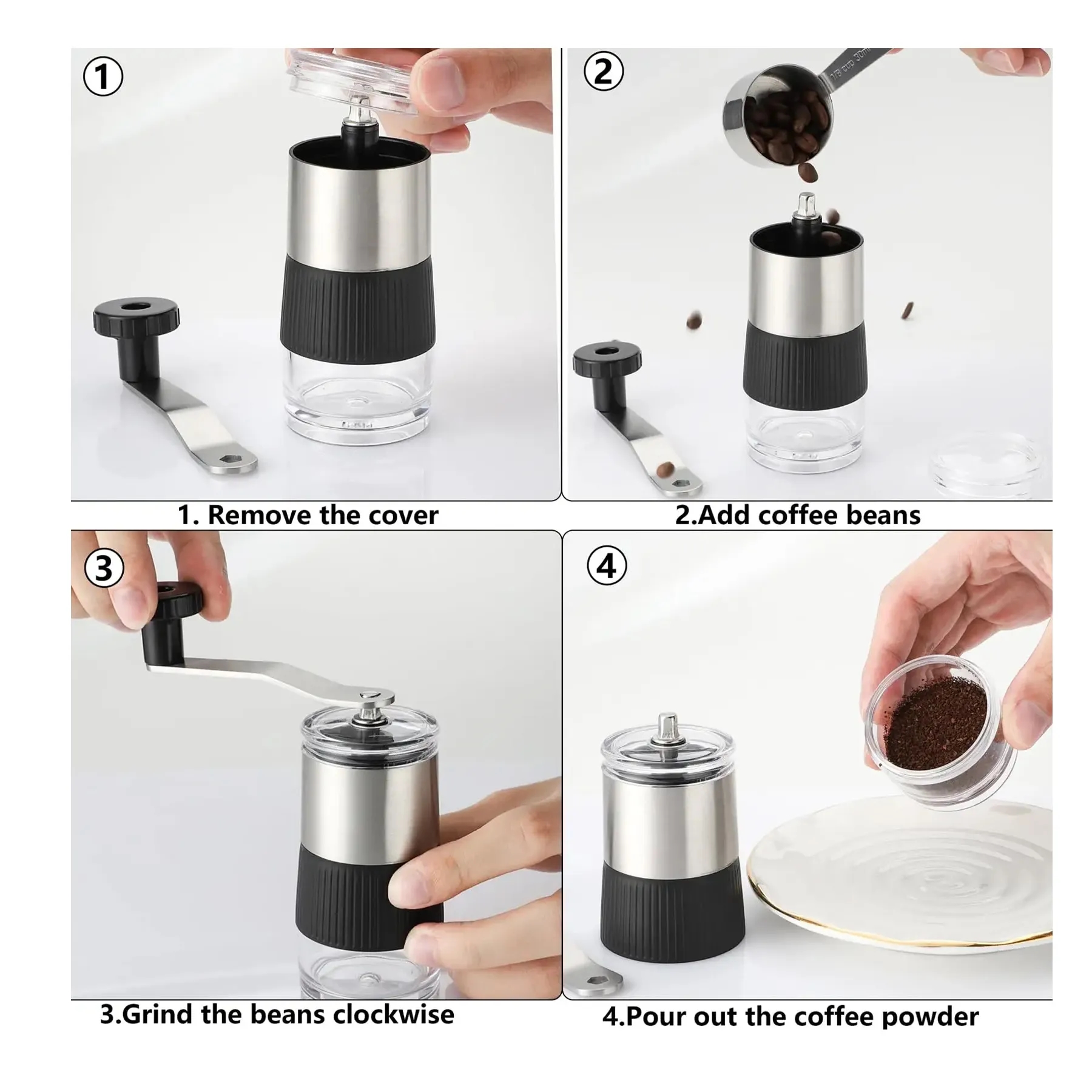 Stainless Steel Mini Manual Coffee Grinder Adjustable Set 4