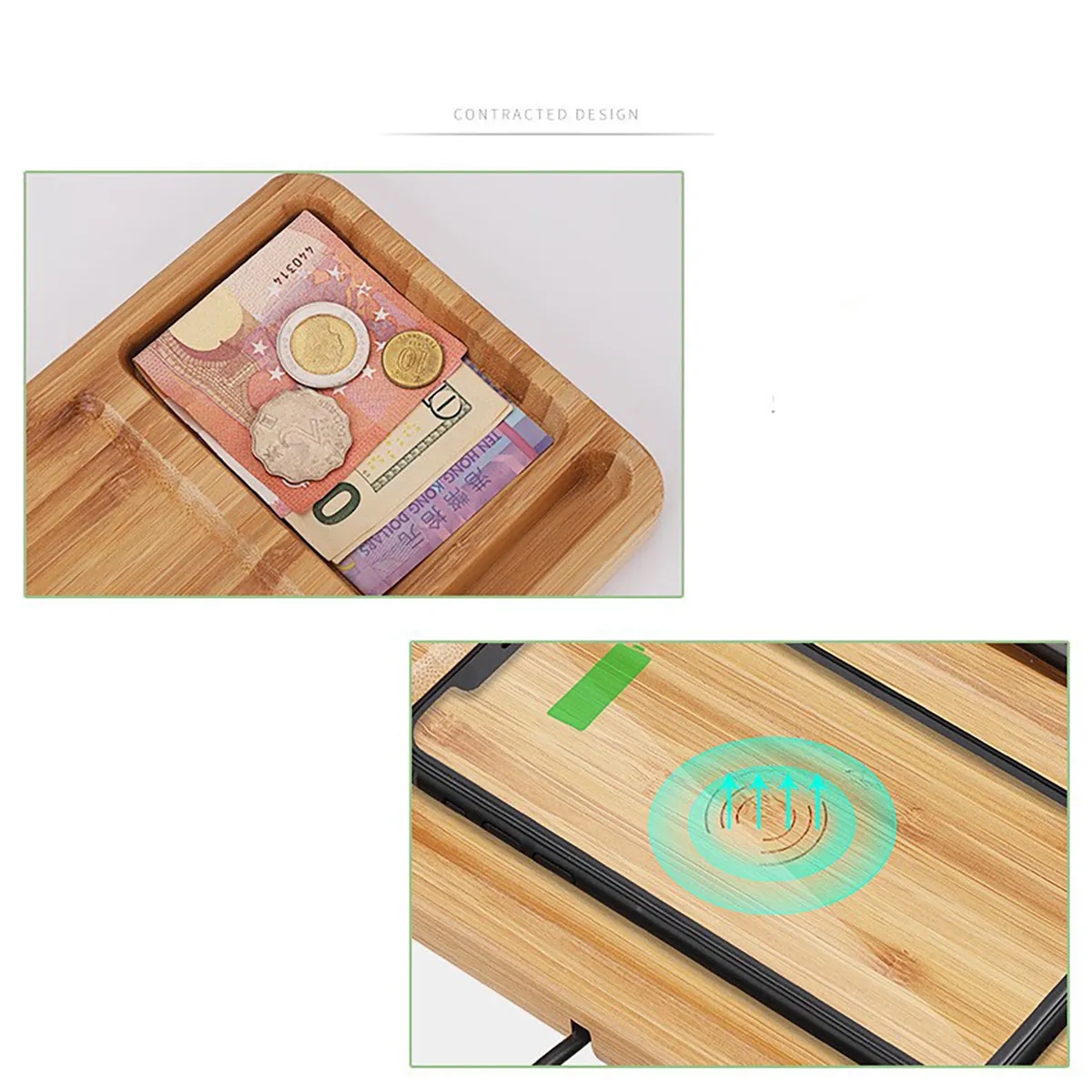 15W Wood Phone Wireless Charging Station with Desk Organizer 5