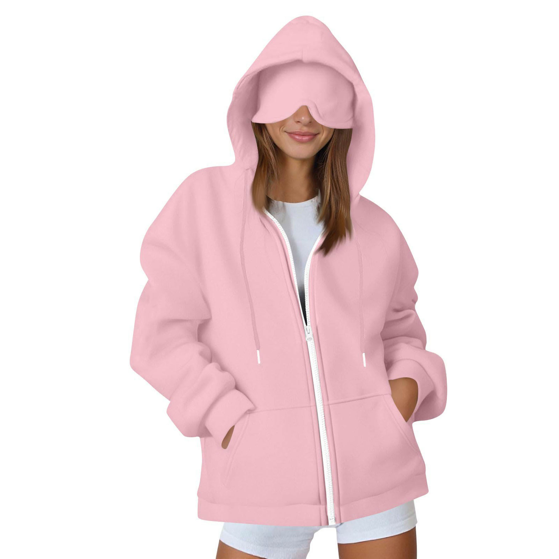 Womens Zippered Hoodie with Eye Mask 10