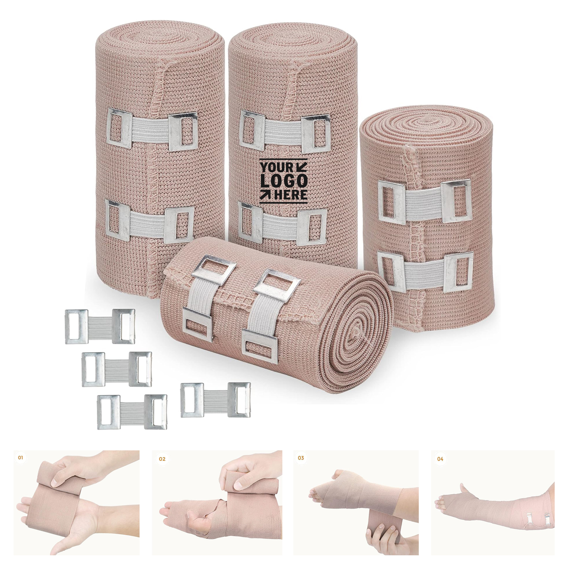 4 Inch x 5 Feet Medical Premium Elastic Compression Wrap Bandage Rolls with Extra Clips 
