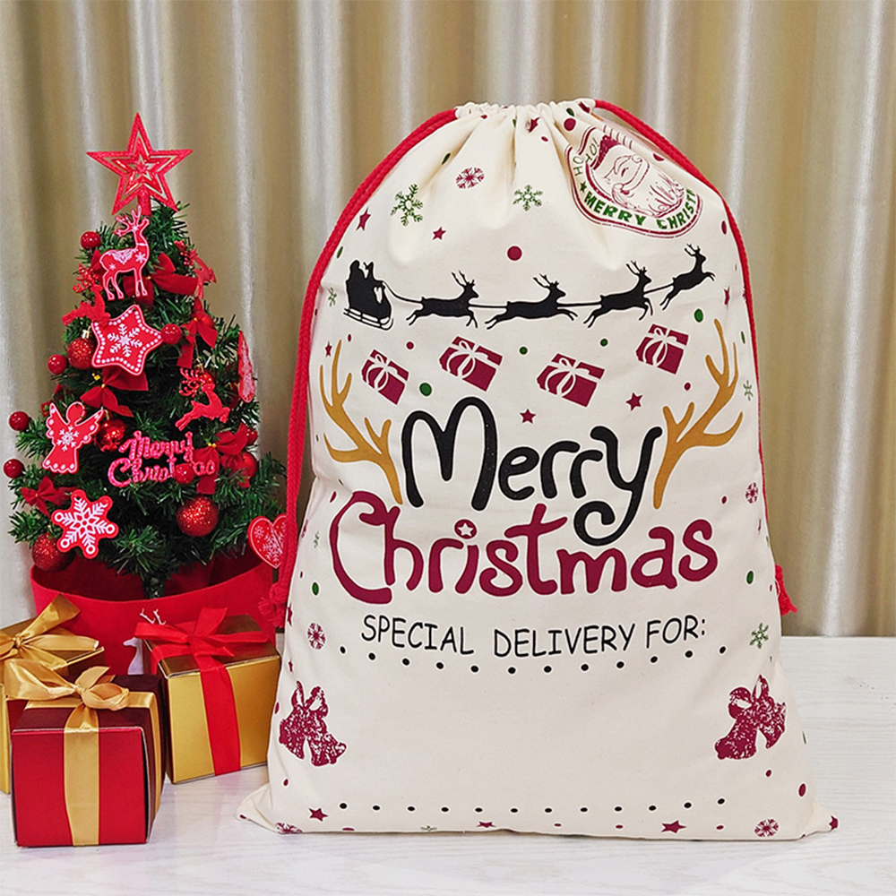 50x70CM Christmas Canvas Gift Bag Drawstring Bag 4