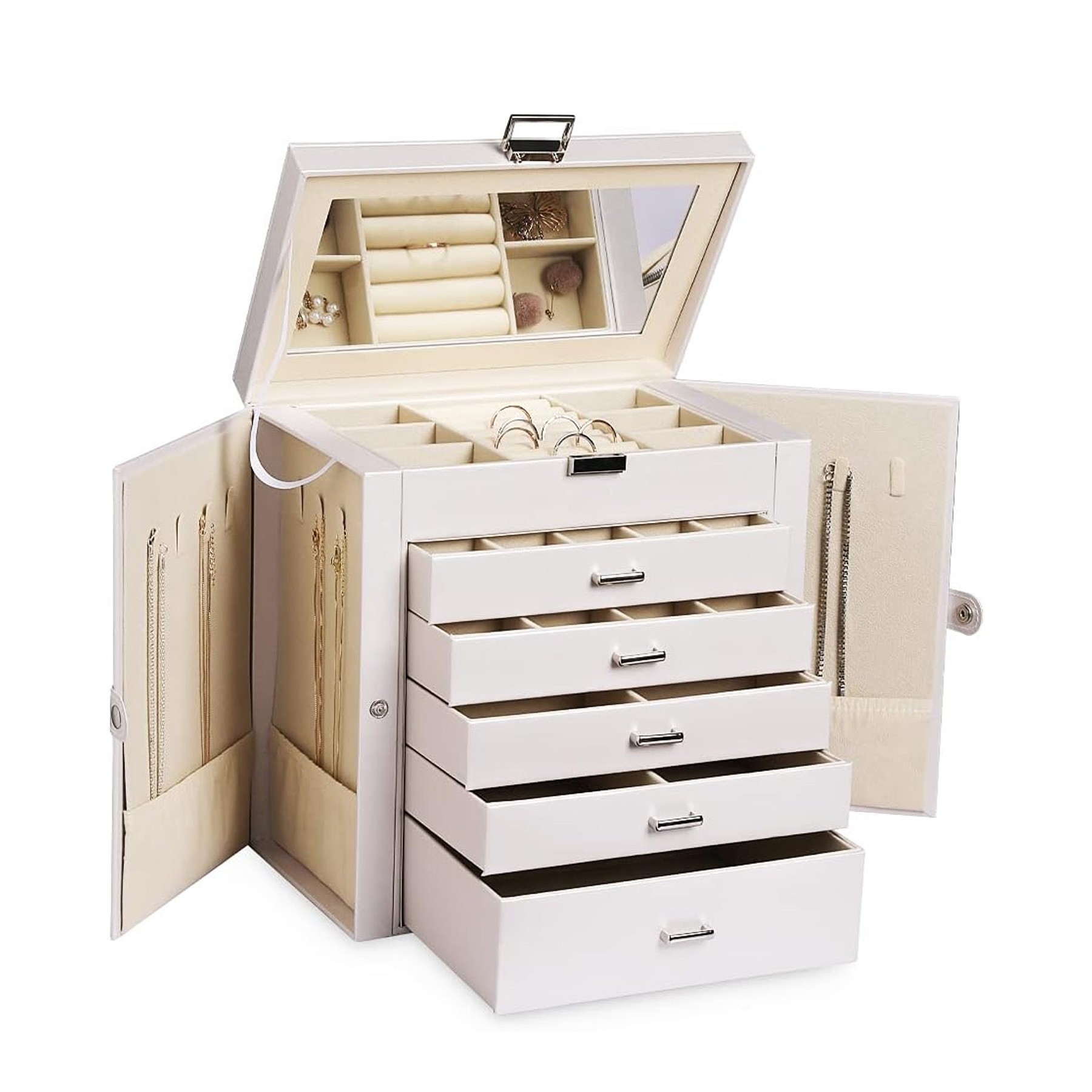 6 Tier PU Leather Jewelry Box with Lock 8