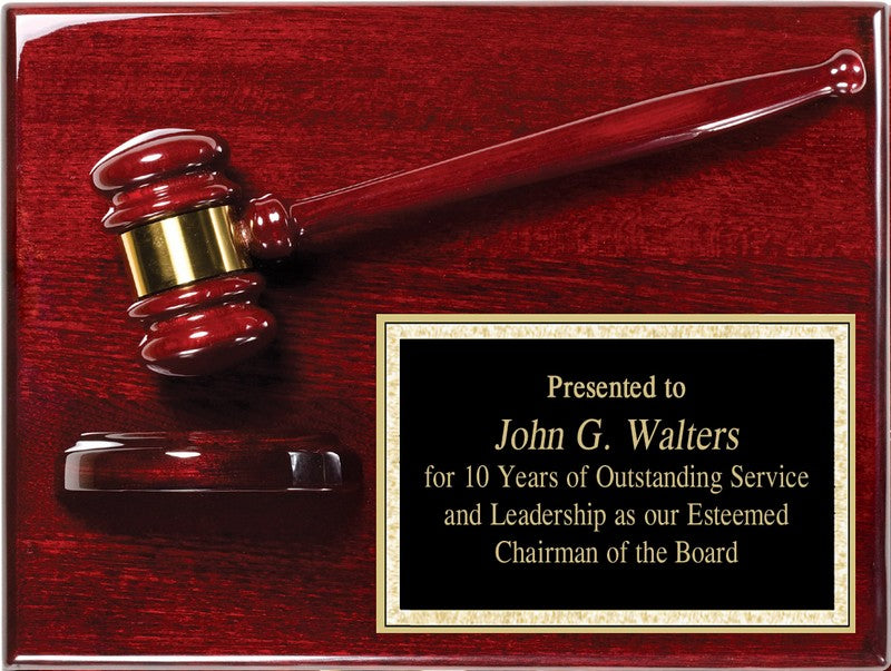 Rosewood Finish Gavel Plaque 9" X 12" 2