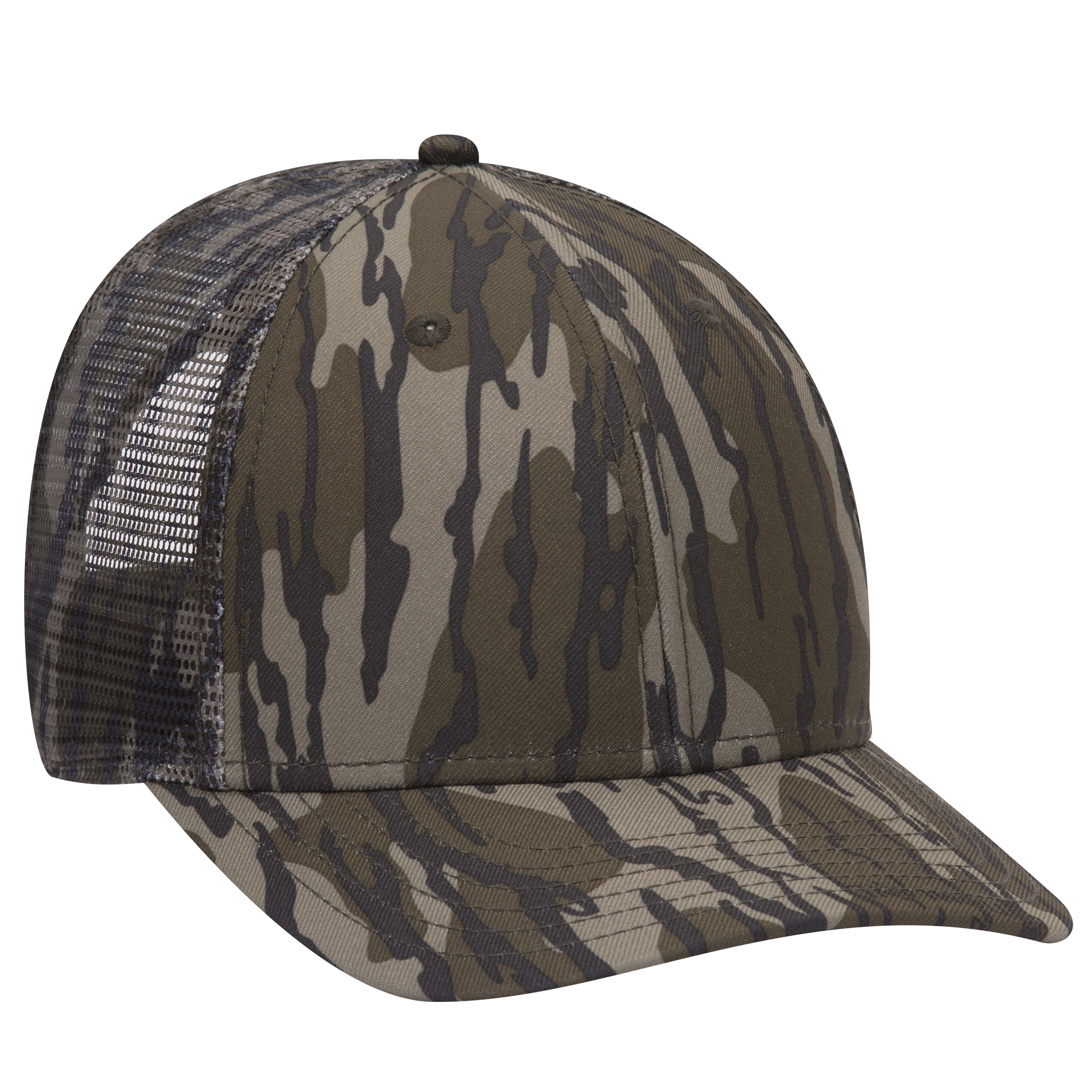 OTTO CAP® Mossy Oak Camouflage Superior Polyester Twill 6 Panel Low Profile Mesh Back Trucker Hat 15