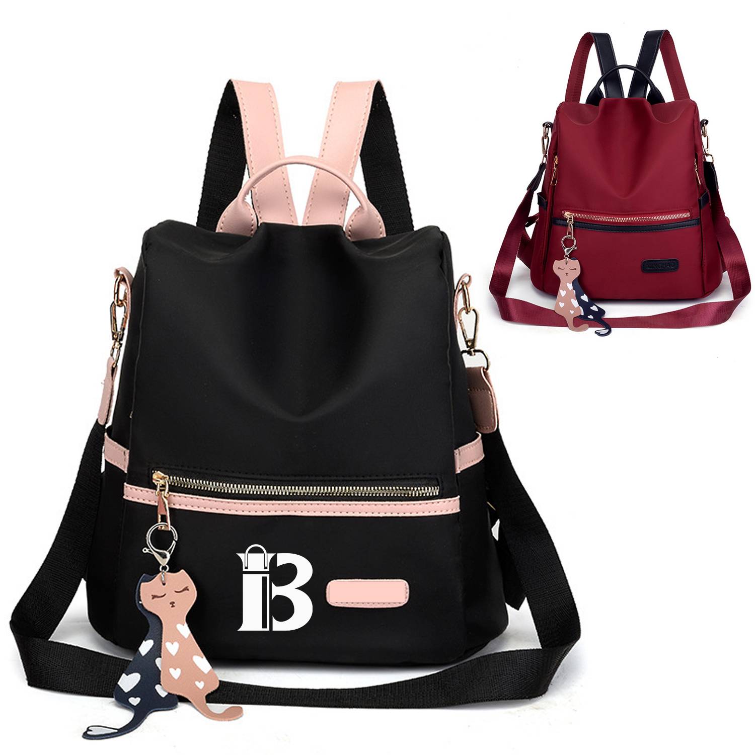 Waterproof Travel Nylon Backpack w/ Cat Pendant 4