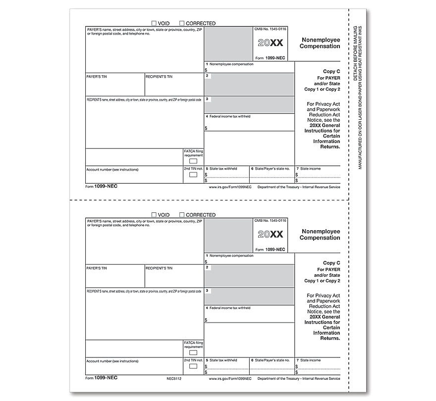 1099 NEC Payer State Copy Cut Sheet - 50 sheets/pk 1