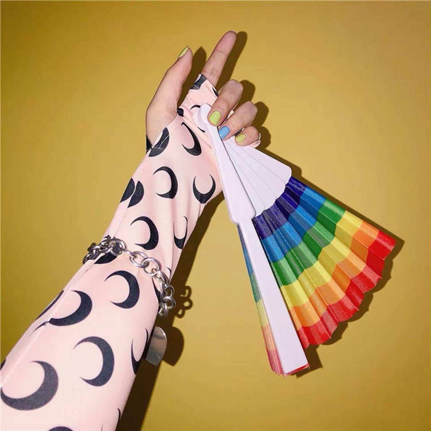 Rainbow Folding Colorful HandHeld Fans for Party 1