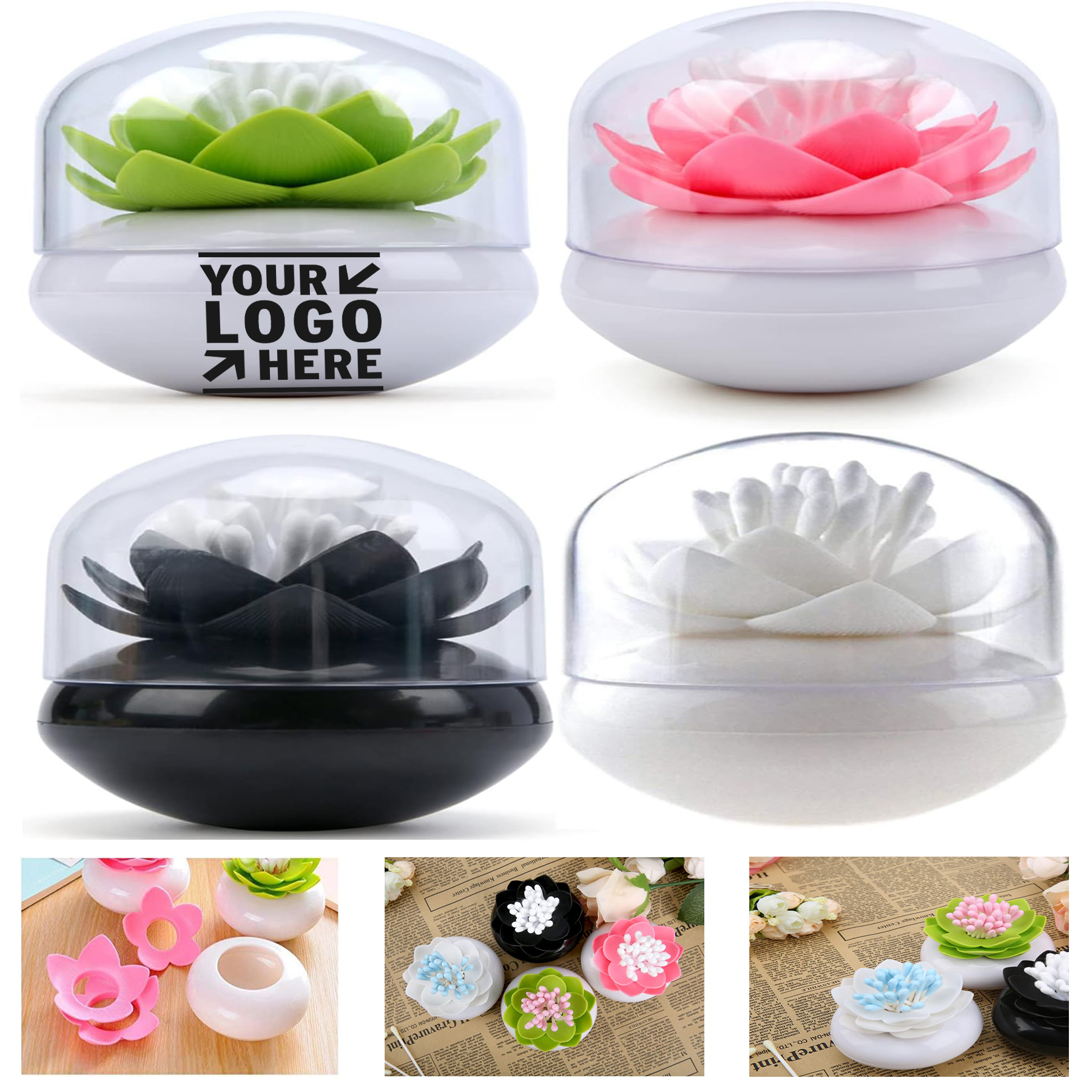 Cotton Swab Unique Lotus Qtip Holder Container Bathroom Organizer Decor Toothpicks  
