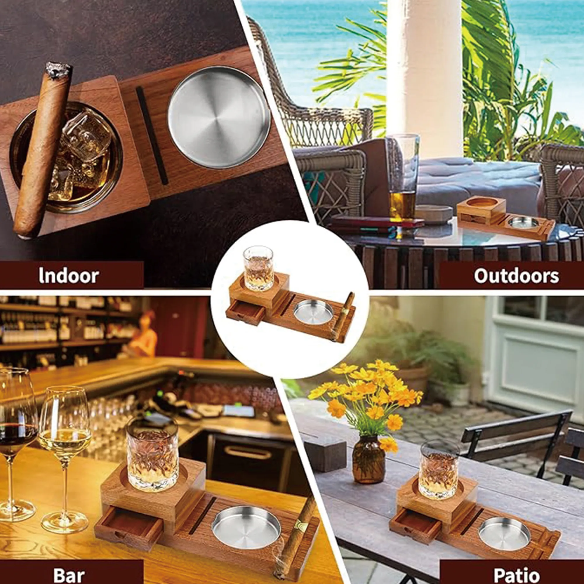 Wooden Cigar Case Humidor Ashtray Set With Cutter Office 3