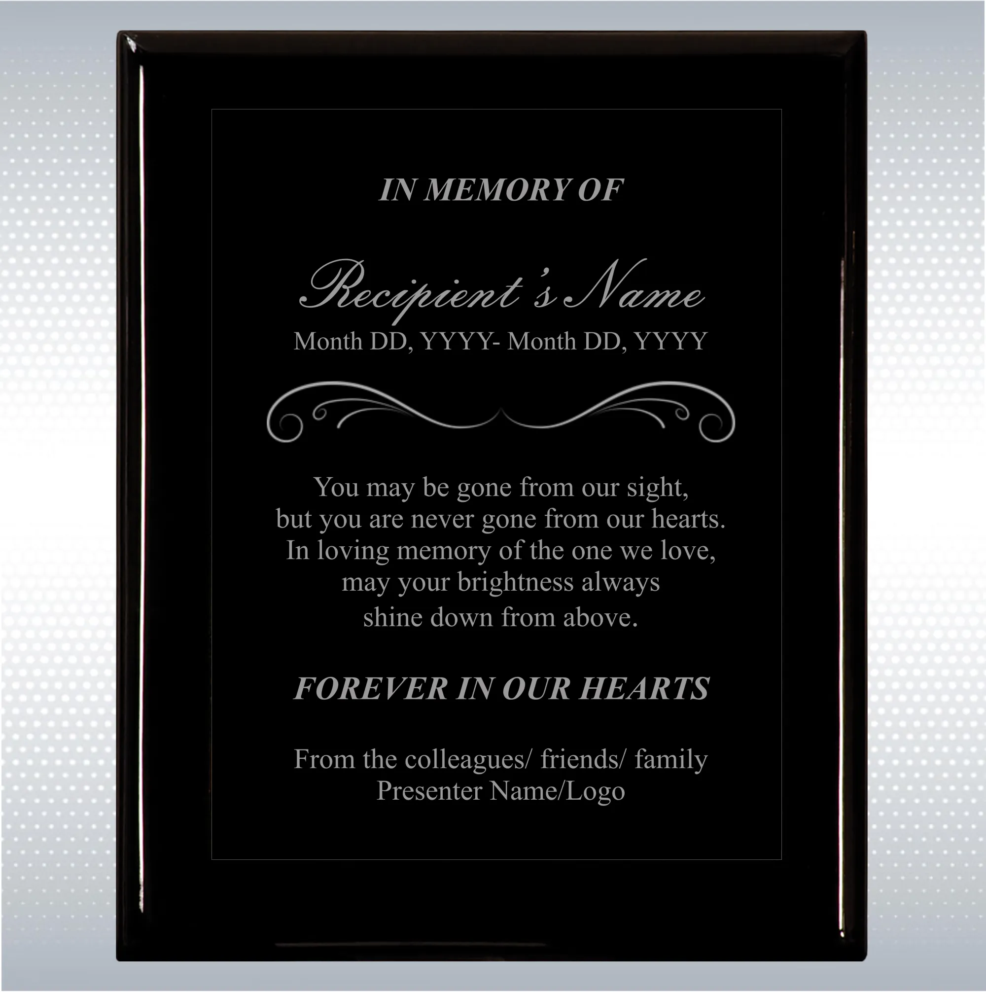Black Piano Finish Wood Plaque Memorial Gift Award 3