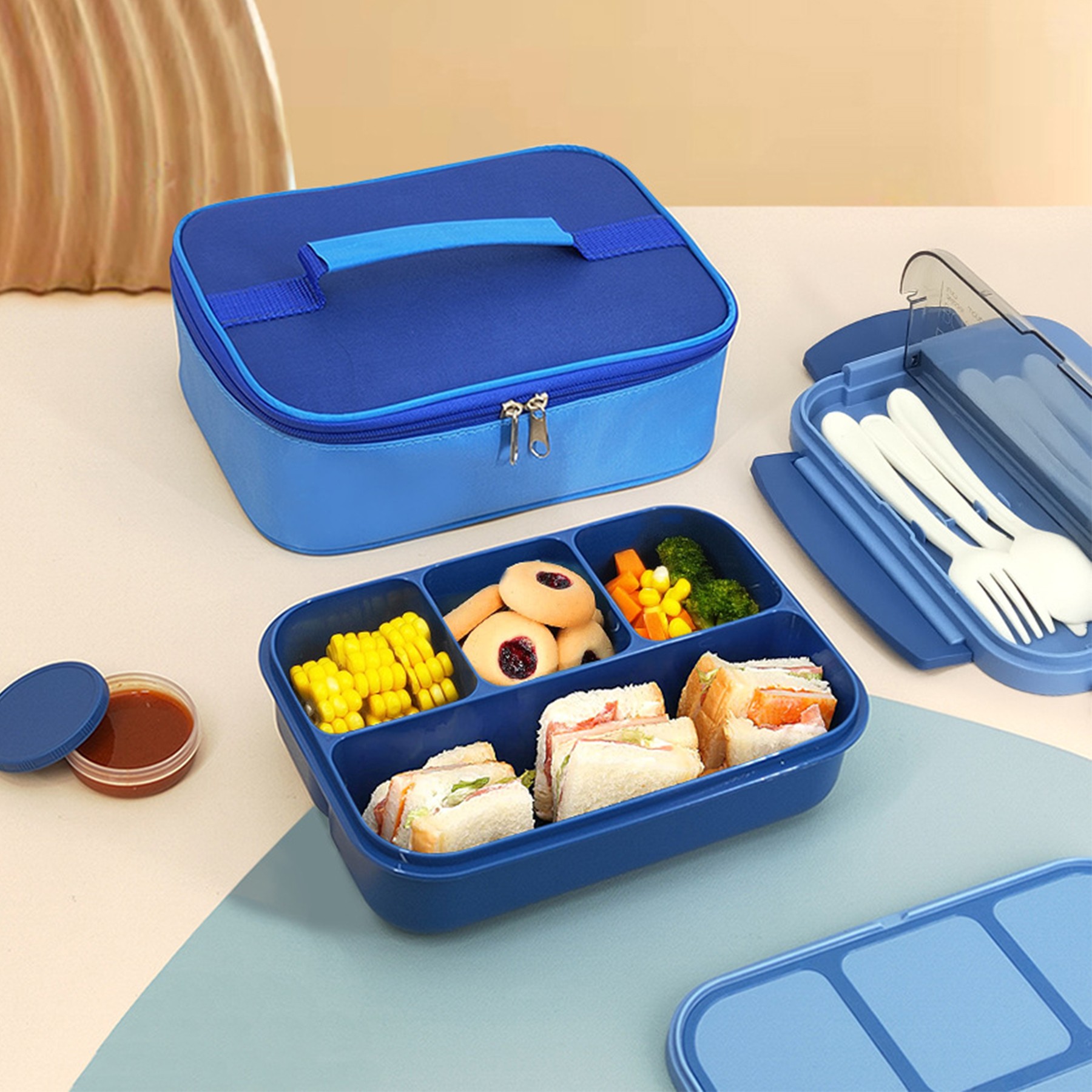 Single 4-Compartment Lunch Box With Phone Holder 2