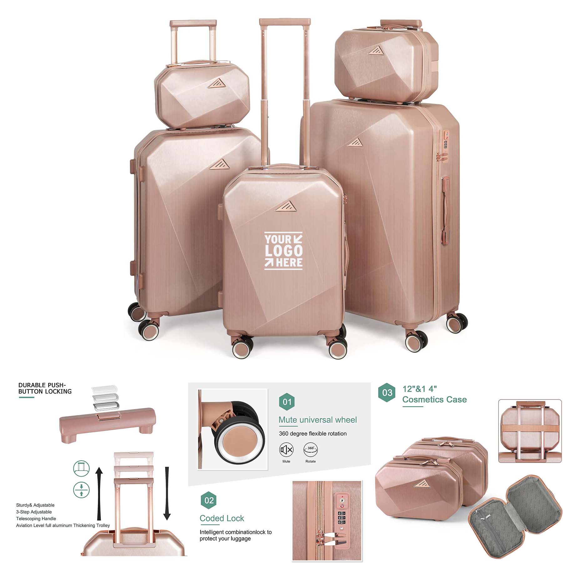 5 Piece Women Men Expandable Hard TSA Lock Lightweight Travel Luggage Sets With Spinner Wheels 2