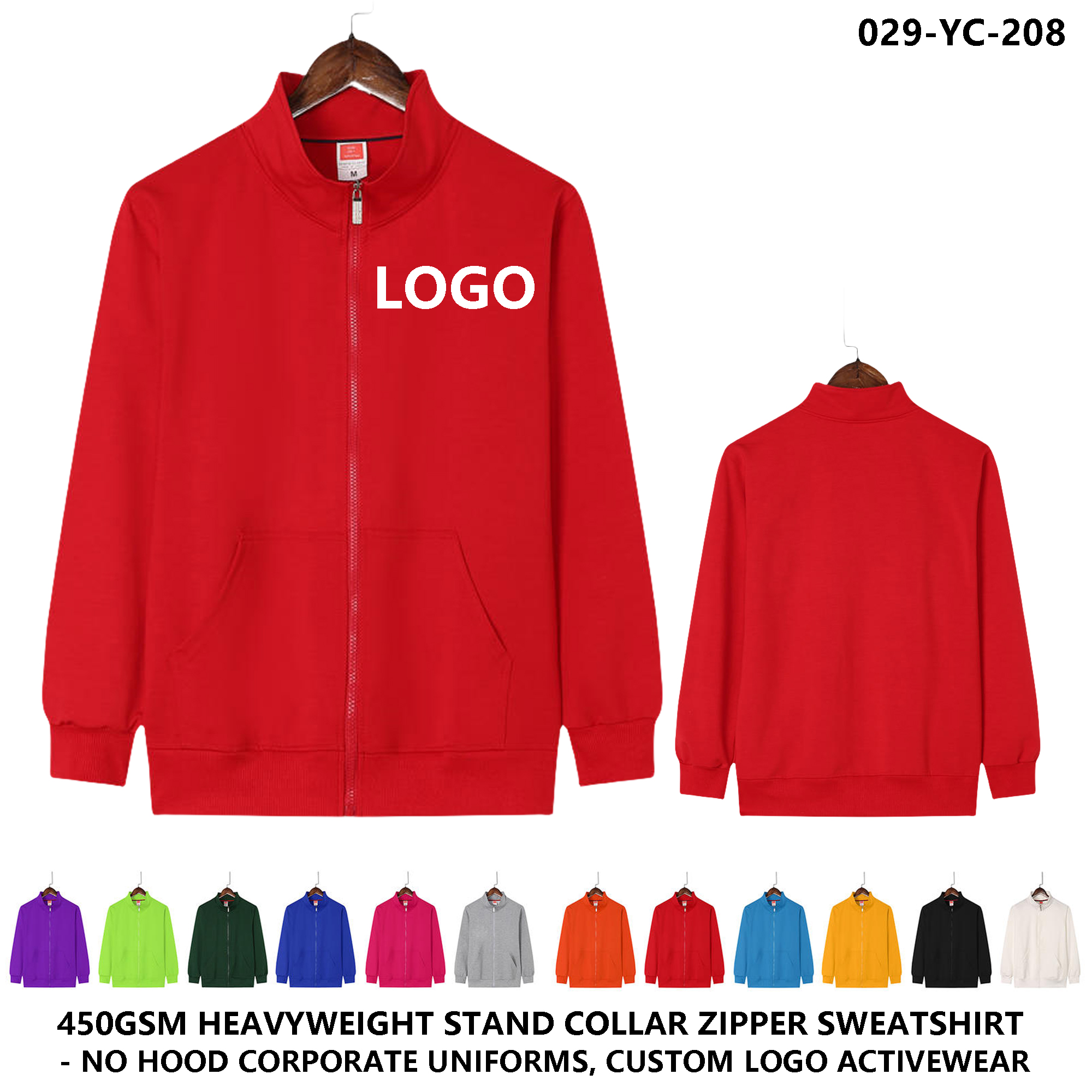 Custom Logo Stand Collar Zip Hoodie Jacket 2