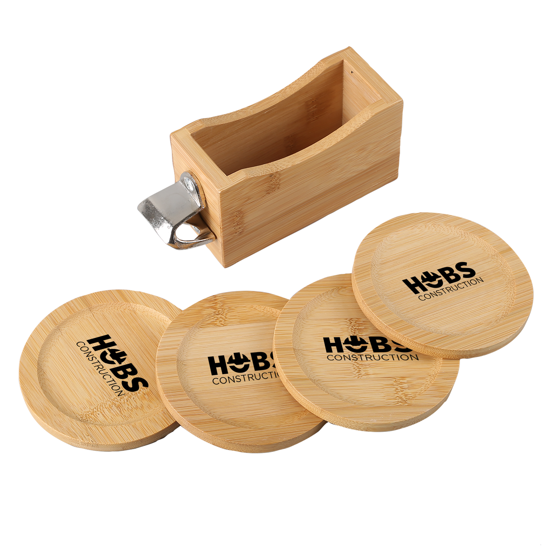 Bamboo Coaster Set w/ Bottle Opener 7