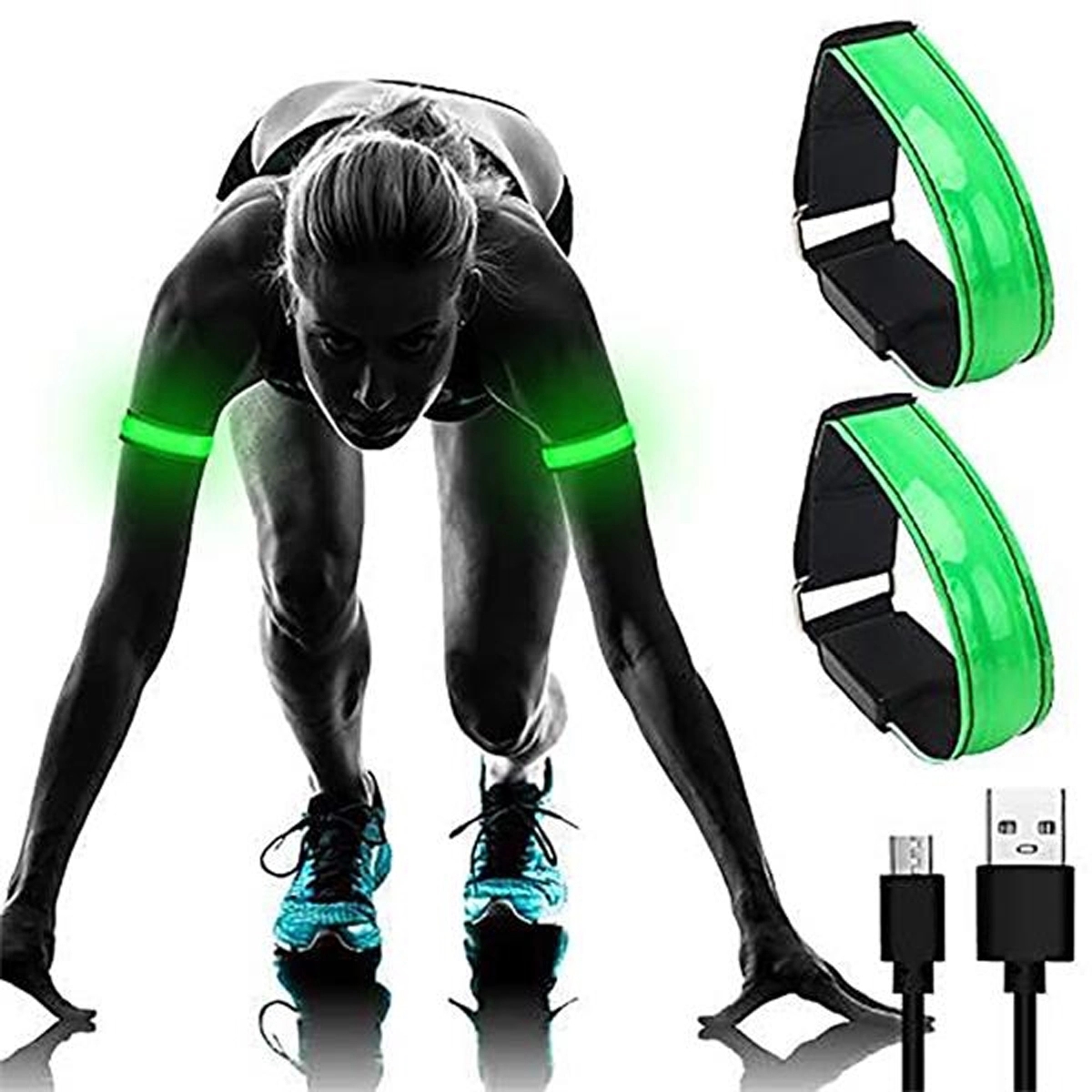 USB Chargable LED Sports Saftey Flashing Reflective Armband 6