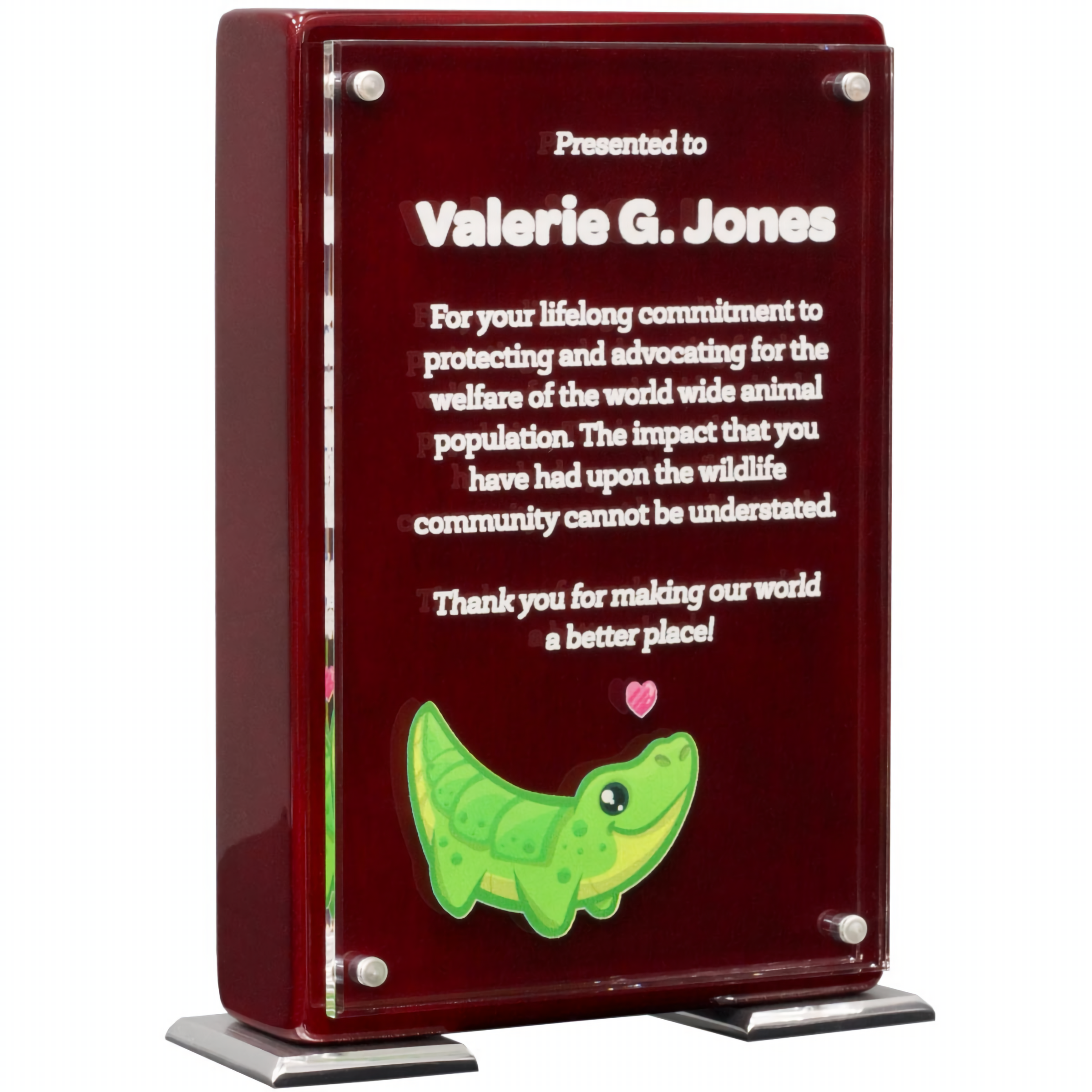 7 1/4" Rosewood Finish High Gloss Floating Acrylic Standup Plaque 10