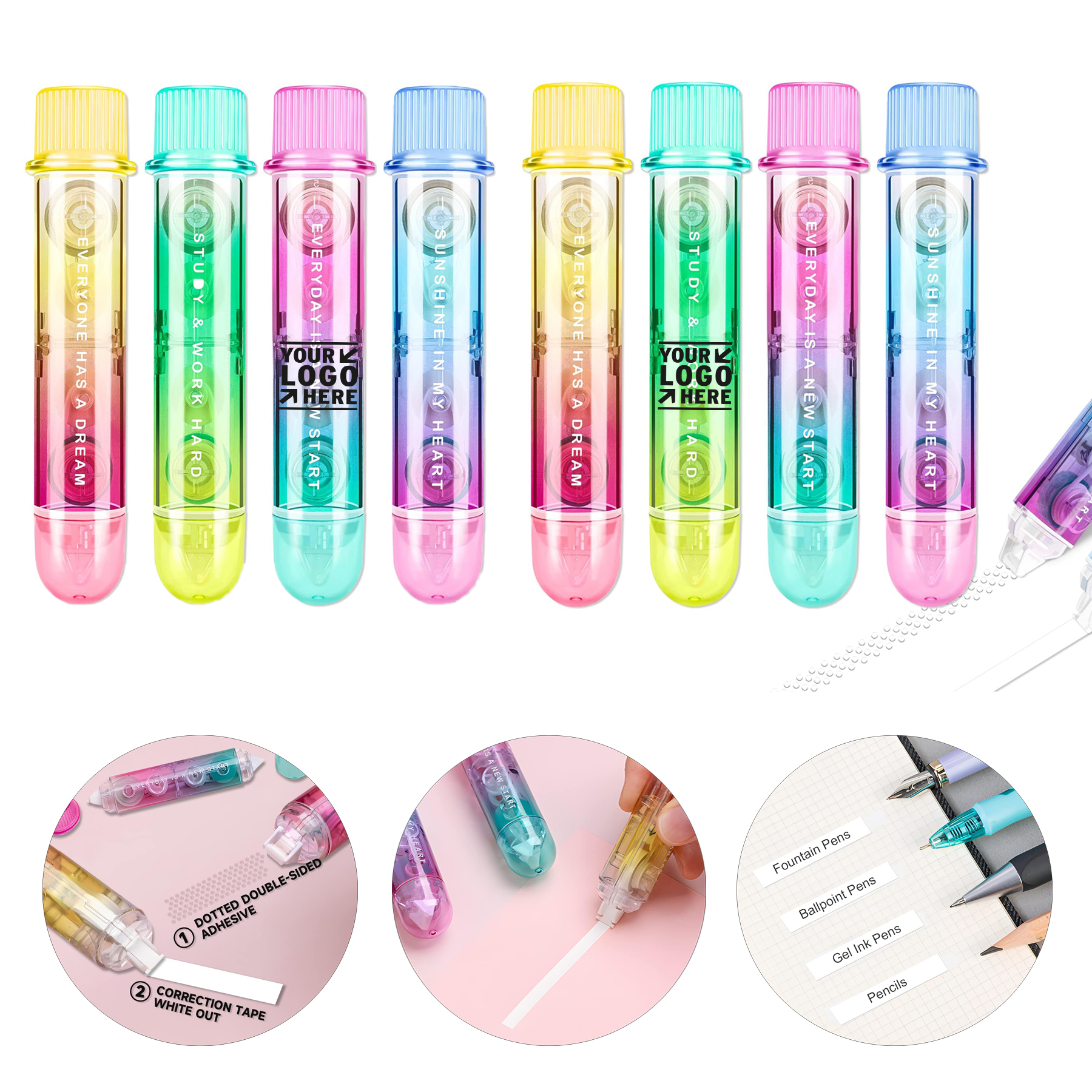 2 in 1  School Home Office Supply Cute Quick Dry Japan White Out Correction Double Sided Tape Roller
