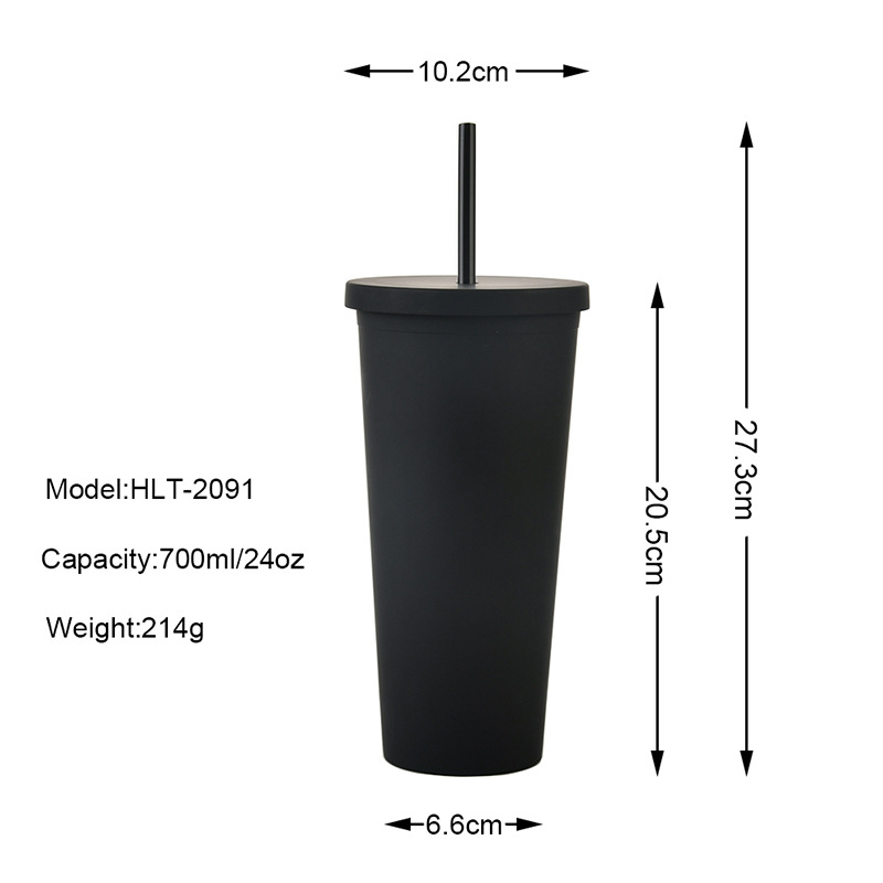 24 OZ Portable Double Plastic Skinny Tumbler / Straw 6