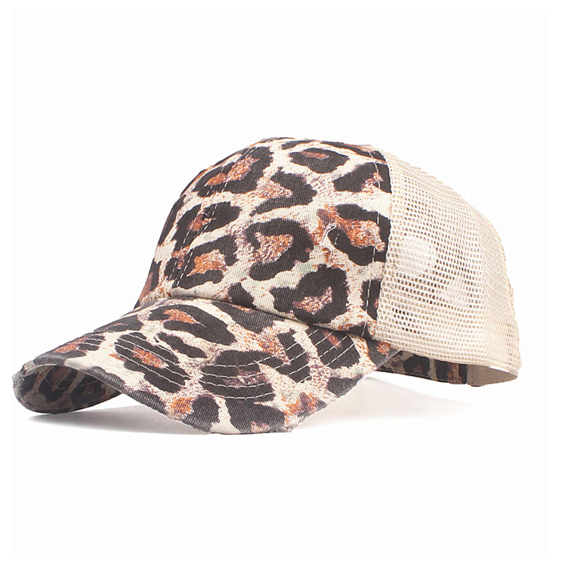 Washed Denim Criss Cross Ponytail Trucker Cap 2