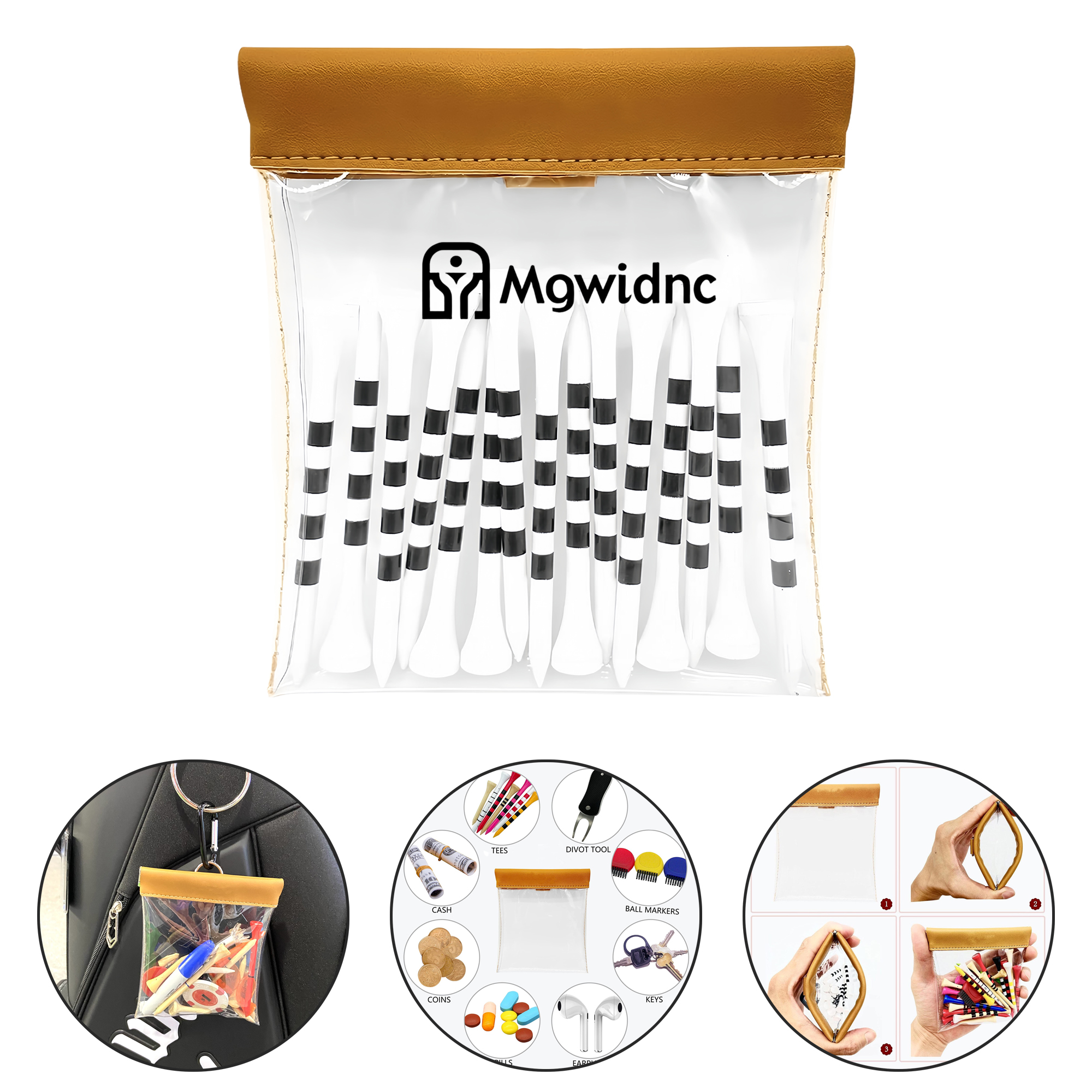 Transparent PVC Golf Tee Pouch with Auto Closure