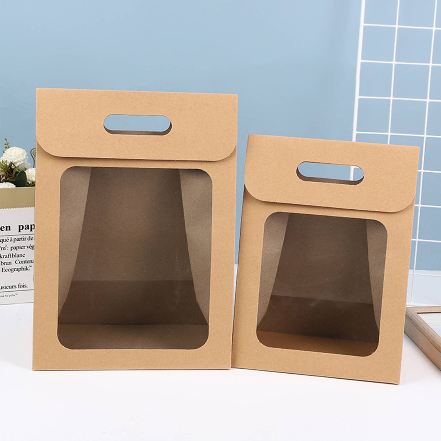 Kraft Paper Cute Gift Bags W/ Clear Window 4