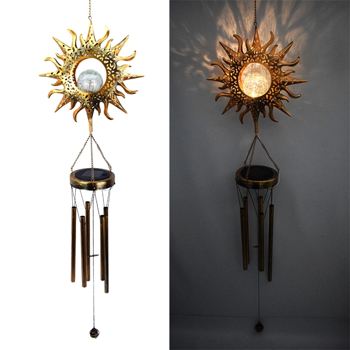 LED Lights Wind Chimes with Solar Moon Chandelier 7