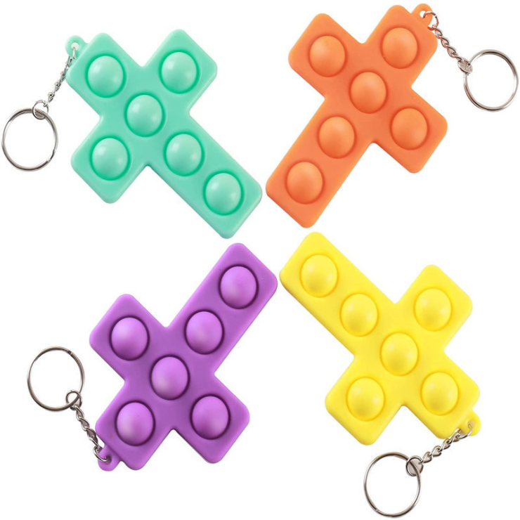 Cross Shape Silicone Push Pop Bubble Toy Key Chain 1