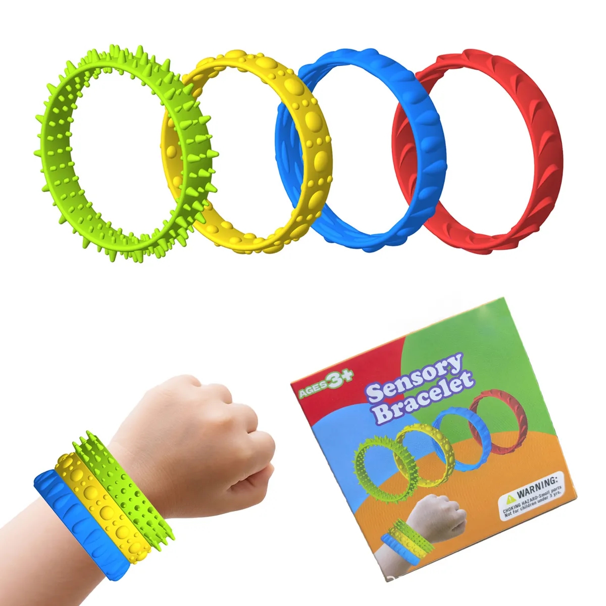 Sensory Fidget Bracelet Set With Textured Bands 2