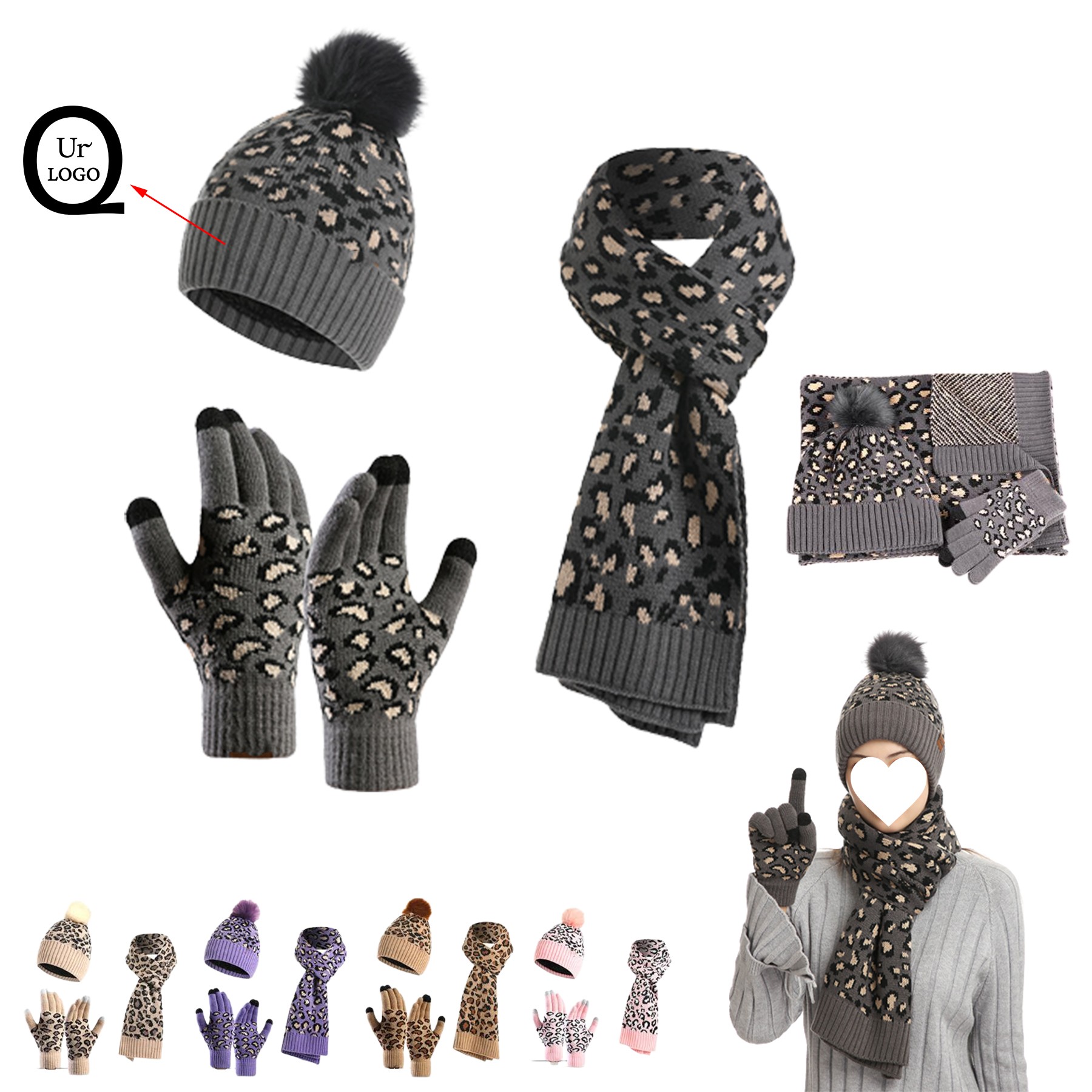Acrylic Leopard Knit Set