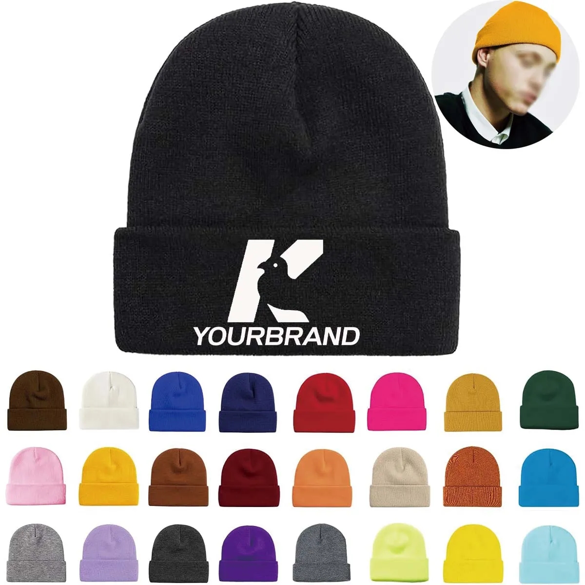 Unisex Warm Winter Hats Acrylic Knit Cuffed Beanie 2