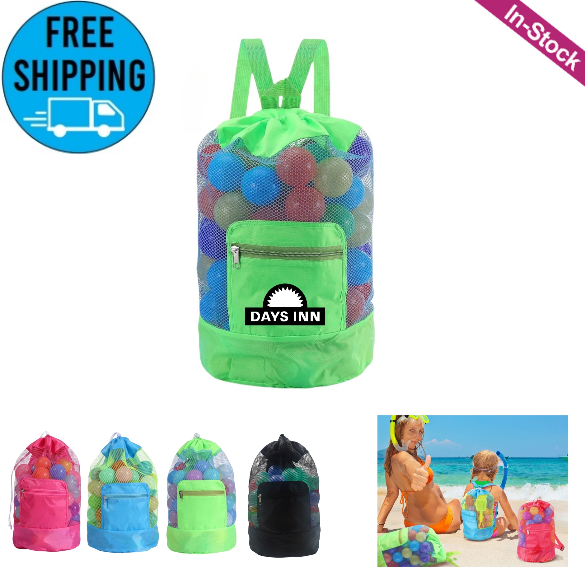 Foldable Mesh Drawstring Beach Backpack 3
