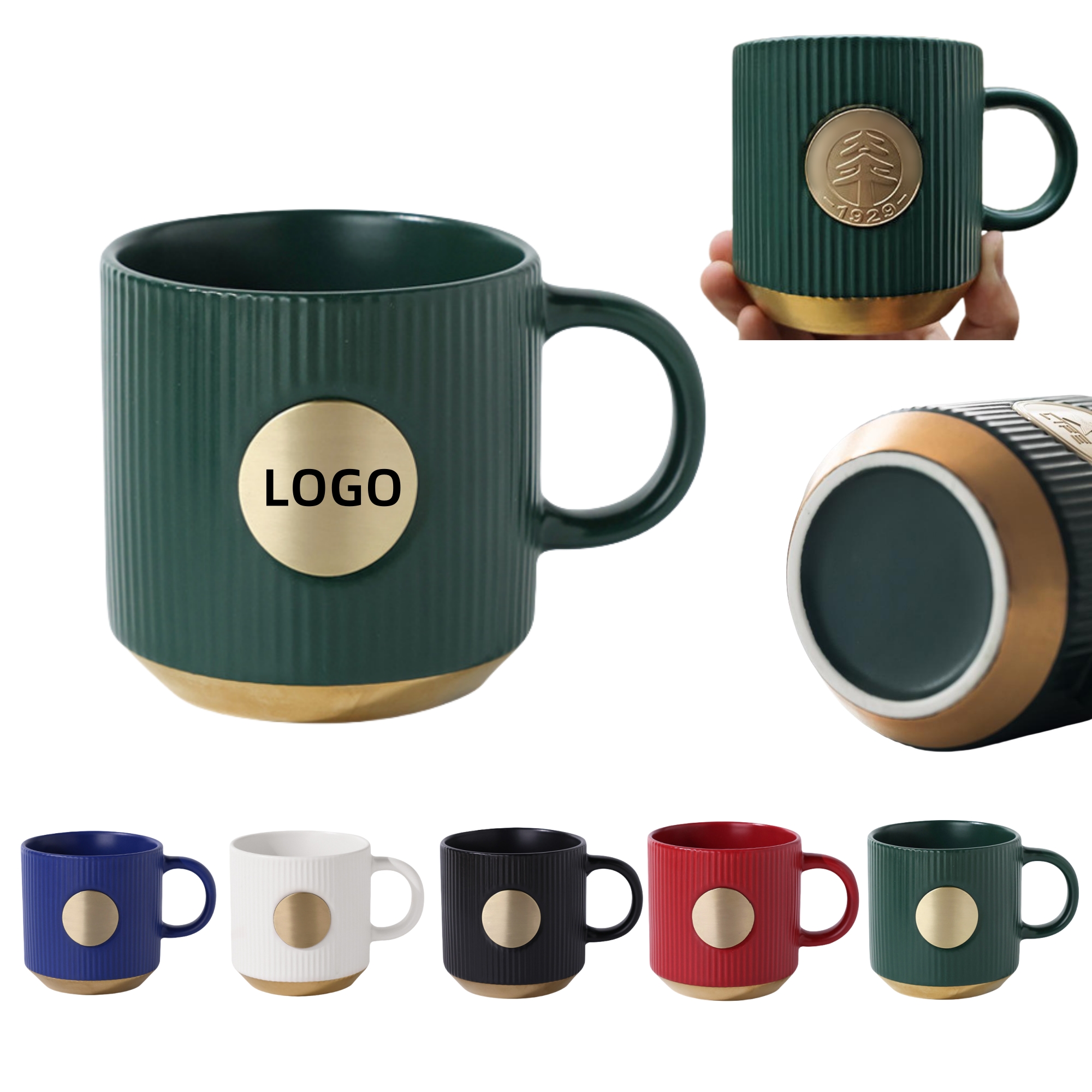 Gold-rimmed 3D Logo Copper Plaque Mug 2
