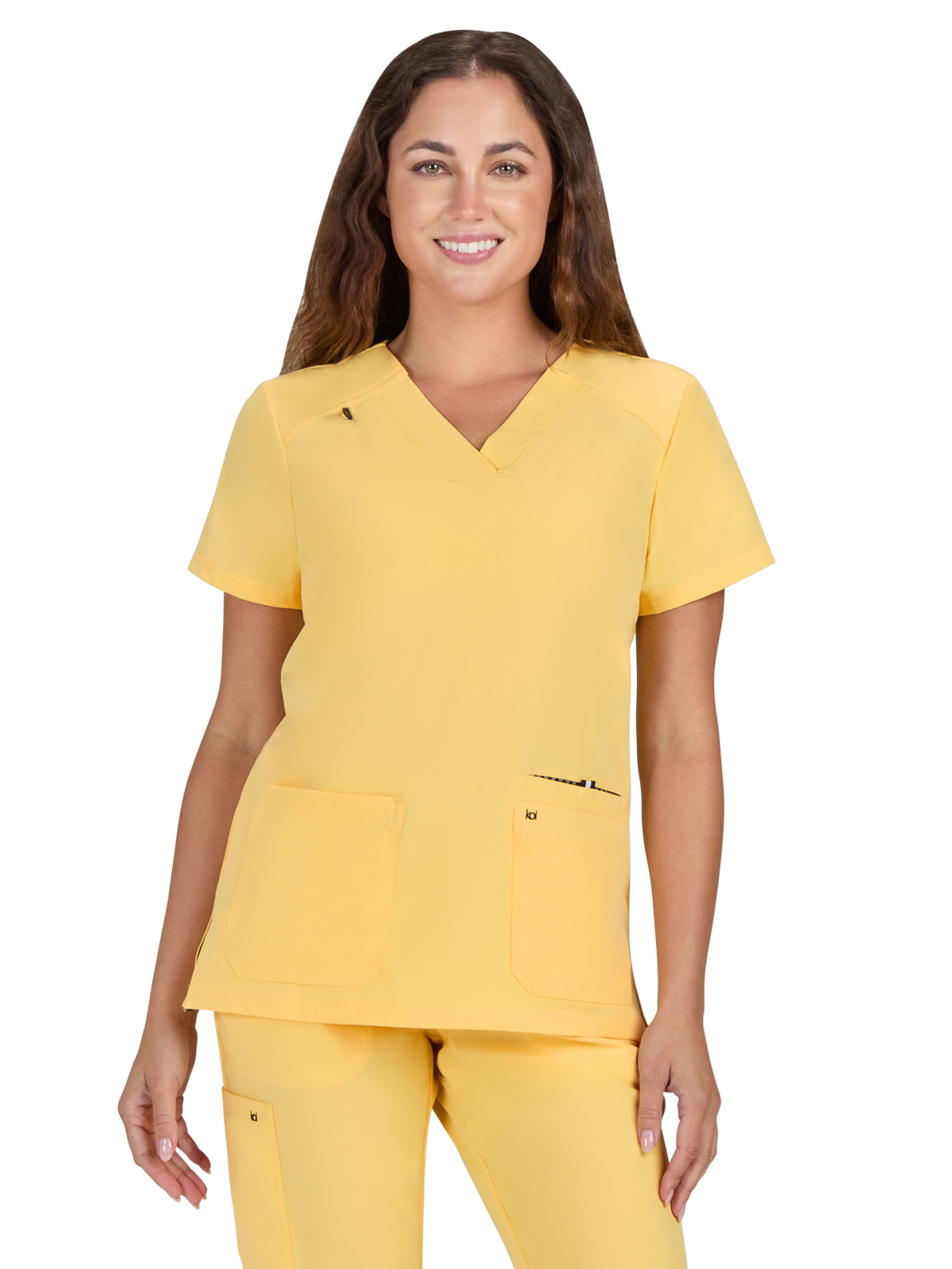 koi - Next Gen - Women's Three-Pocket Wide V-Neck Stretch Hustle and Heart Top 8