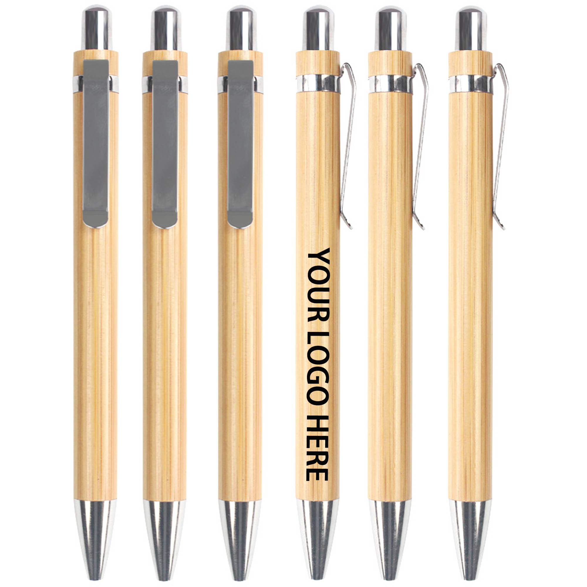 Plastic Wood Grain Click Ballpoint Pen With Clip 3