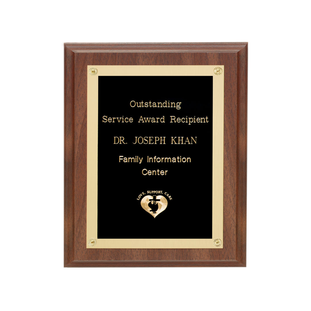 Walnut Finish Plaque w/Rosettes 1