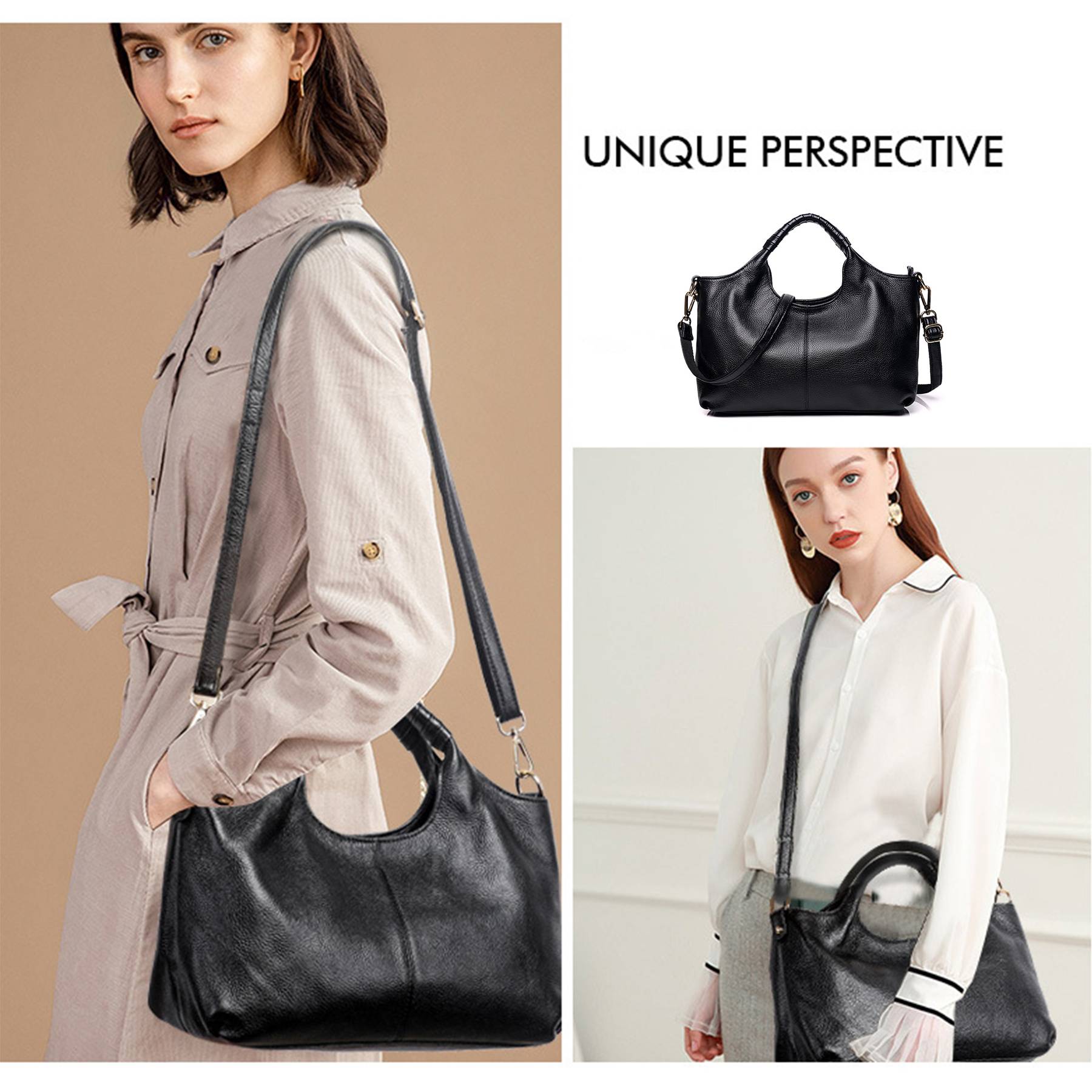 Genuine Leather Handle Satchel Shoulder Bag 7