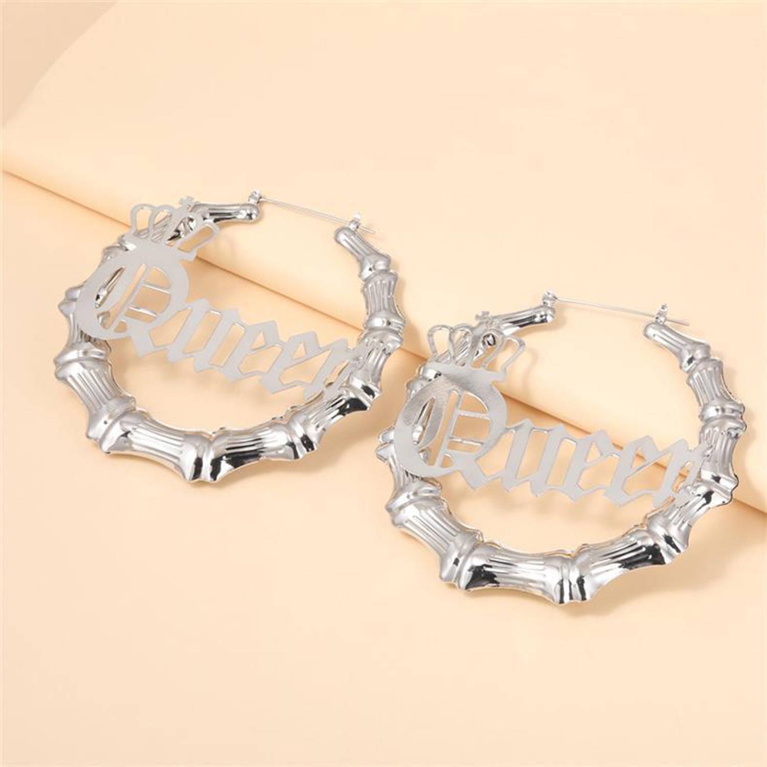 Custom Large Hollow Queen Letter Design Earrings 4