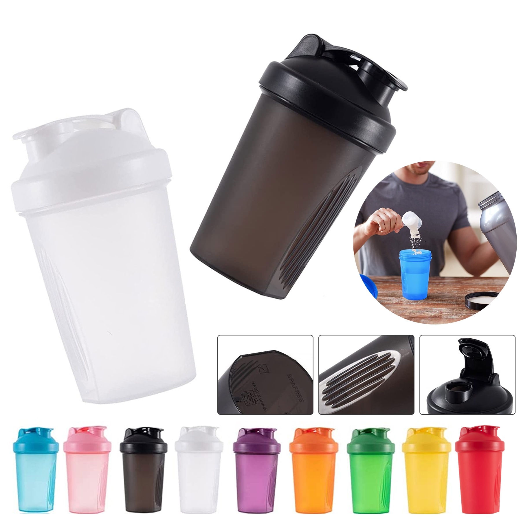13.5 oz Shaker Bottle with Wire Whisk Balls 2