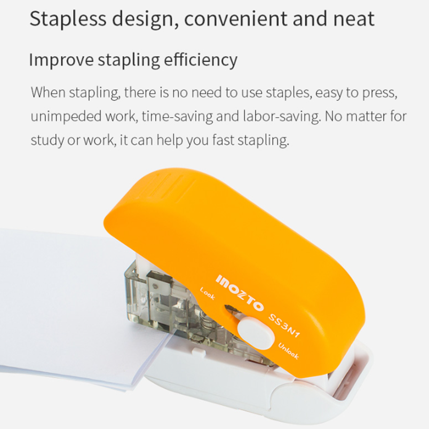 Mini Needleless SS - 3N1 Stapler for School & Office, custom desk accessory with logo imprint 4