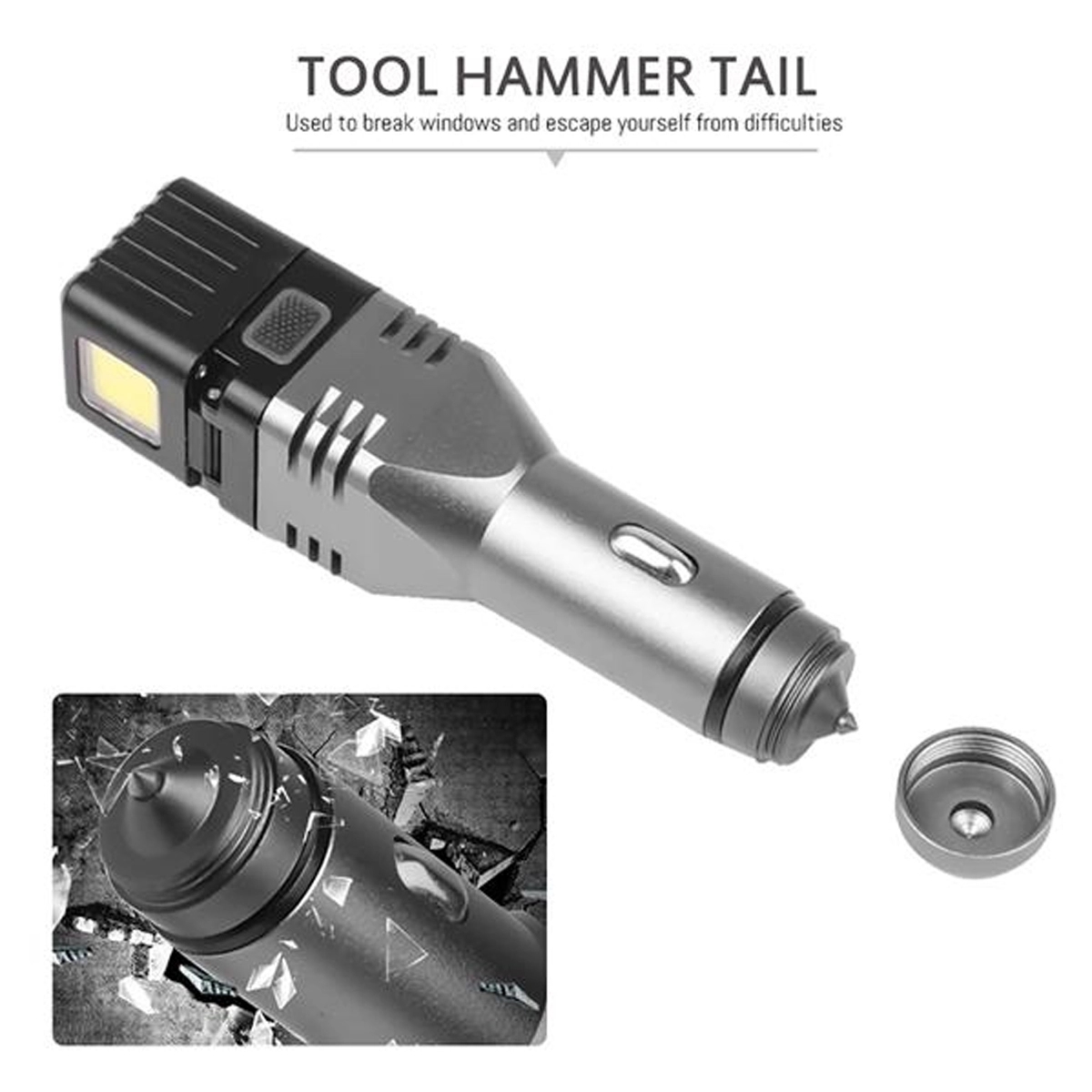 LED Tactical Car Charging Flashlight Torch With Safety Ham 5