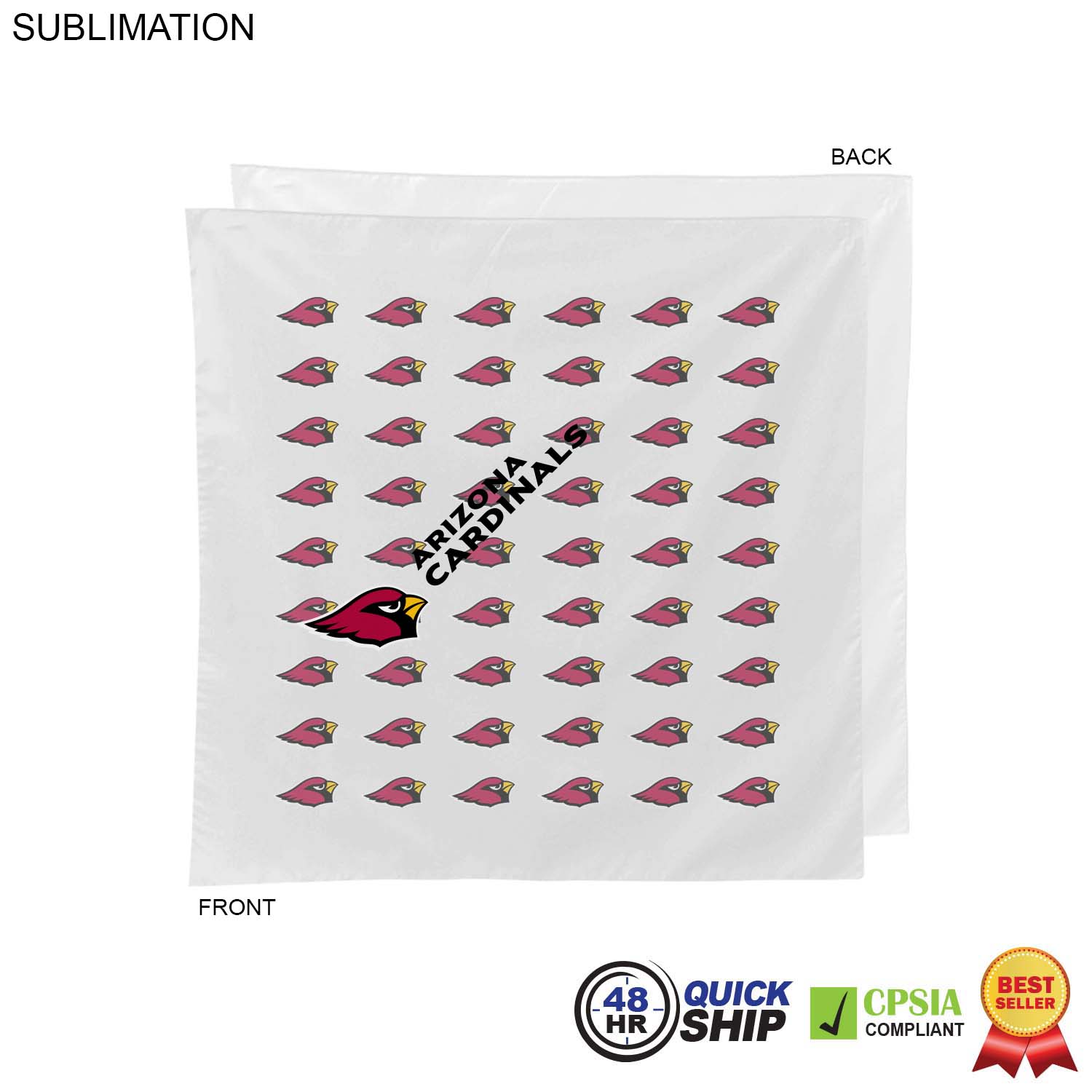 48 Hr Quick Ship - White Square Bandana, 22x22, Sublimated Full Color Logos 7