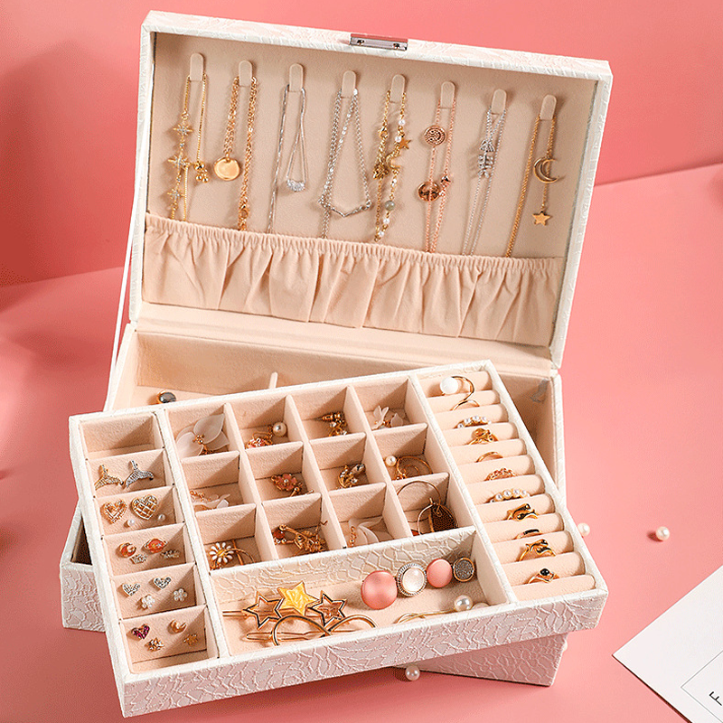 2-Layer PU Jewelry Organizer Box with Lock & Mirror / Hook 14