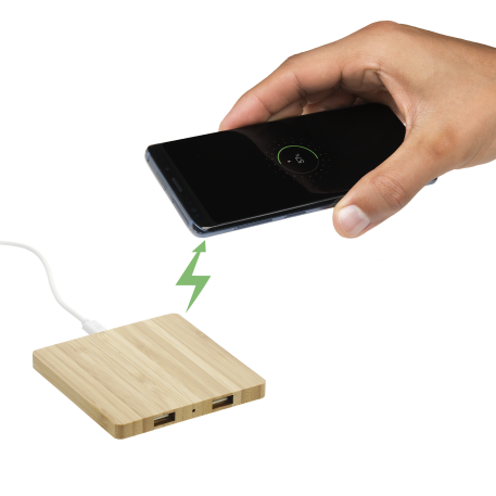 FSC® 100% Bamboo Wireless Charge Pad w/Dual Output 9