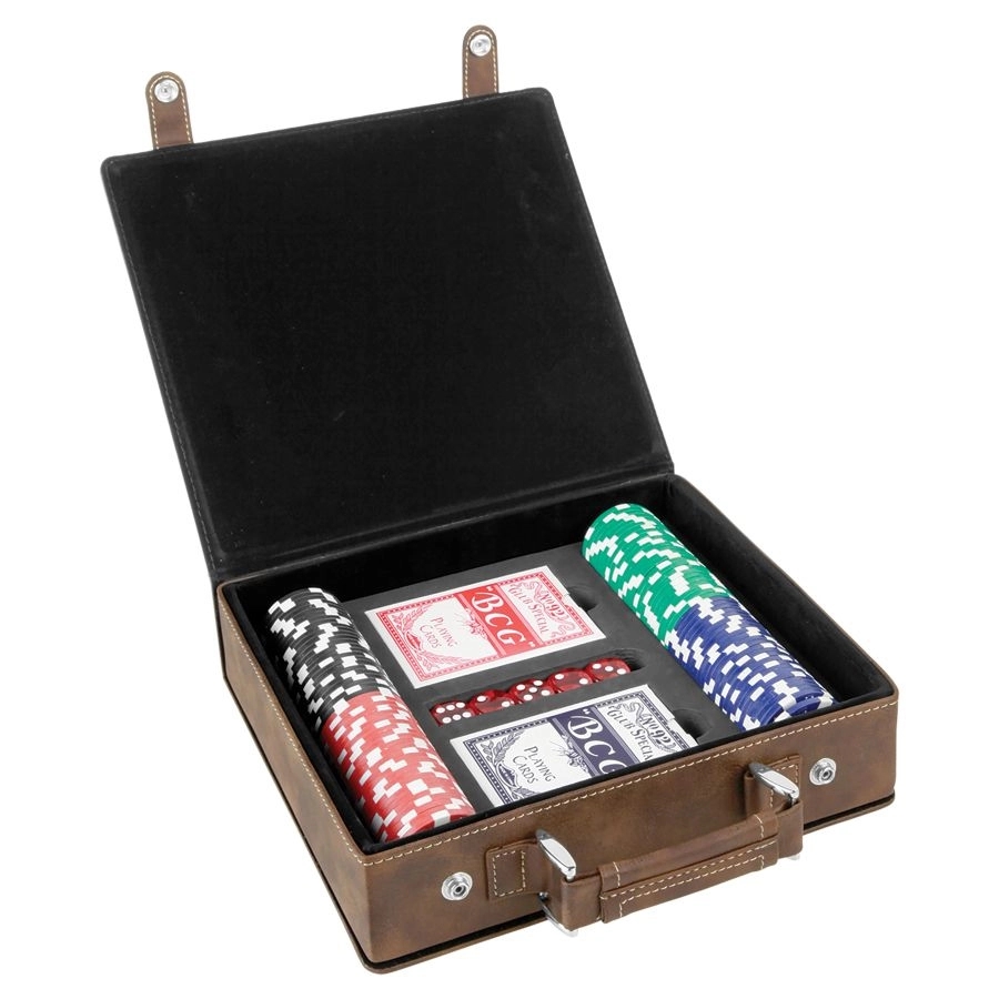 Black/Gold Leatherette 100 Chip Poker Set 2
