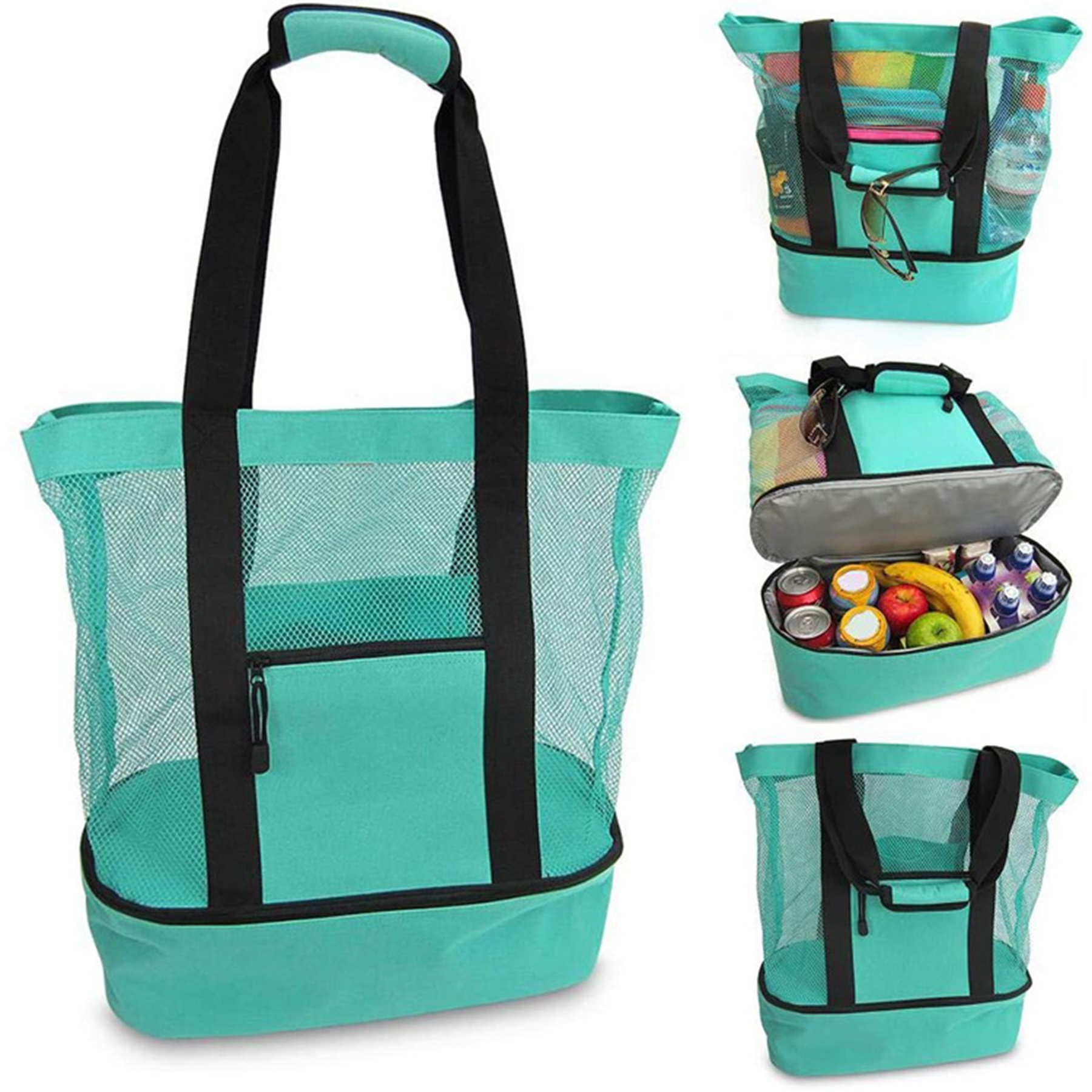 Large Mesh Beach Tote Bag With Cooler 2