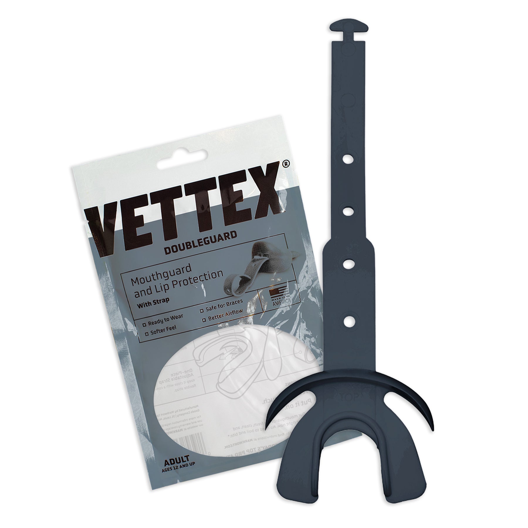 Vettex Football Doubleguard Mouthguard Breathable Doubleguard with Lip Protection and Strap - Adult 24