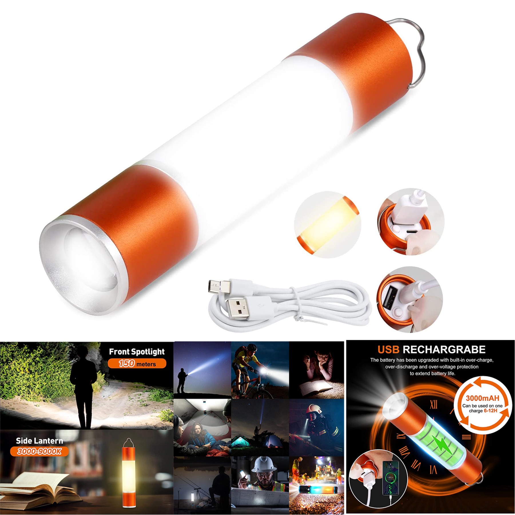 High Lumens Portable USB Rechargeable Led Flashlight 2