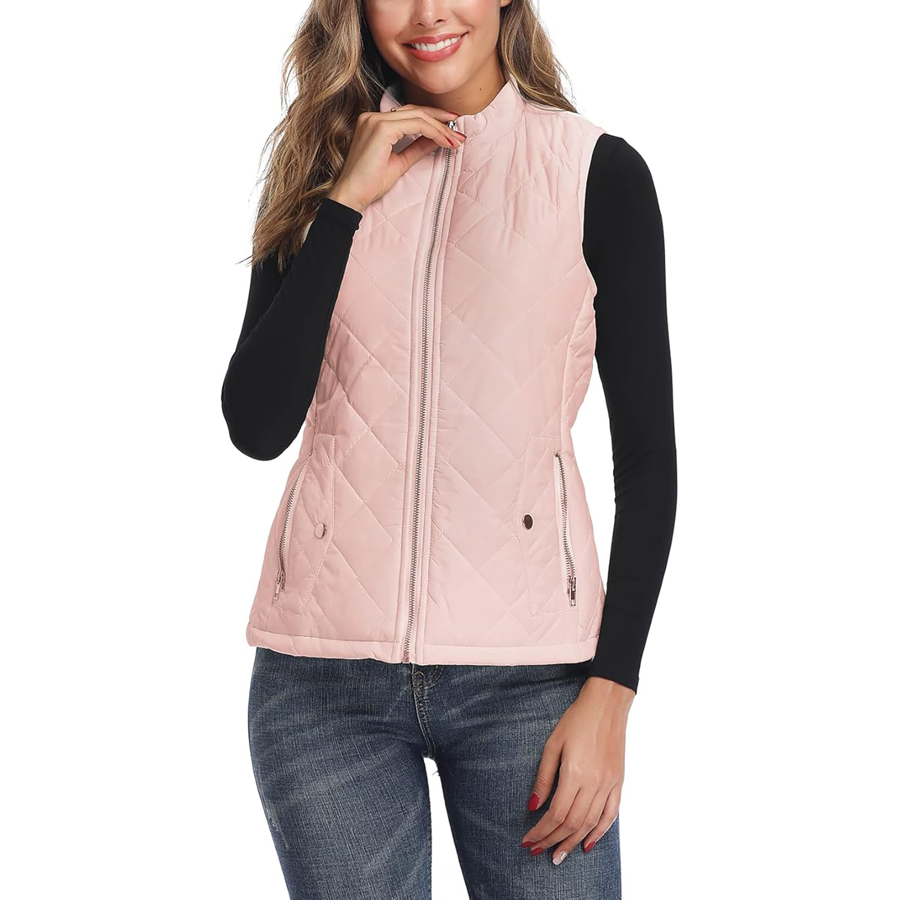 Women's Stand Collar Lightweight Zipper Quilted Vest 12