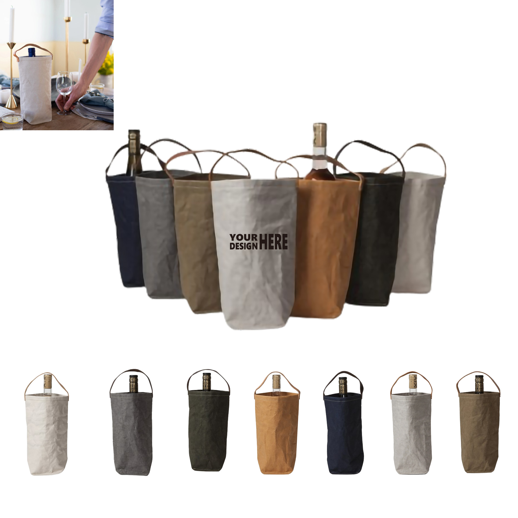 Washed Paper Connoisseur Single Bottle Wine Tote Bag 5