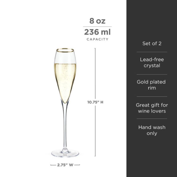 Viski® Gold-Rimmed Crystal Champagne Flute 3